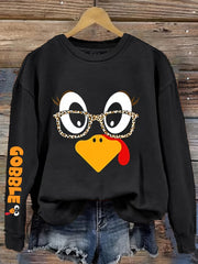 Women's Thanksgiving Sweater - Funny Turkey Graphic with GOBBLE, Green Holiday Party Outfit - Soft Everyday Fall Tops - Machine Washable Casual Pullover