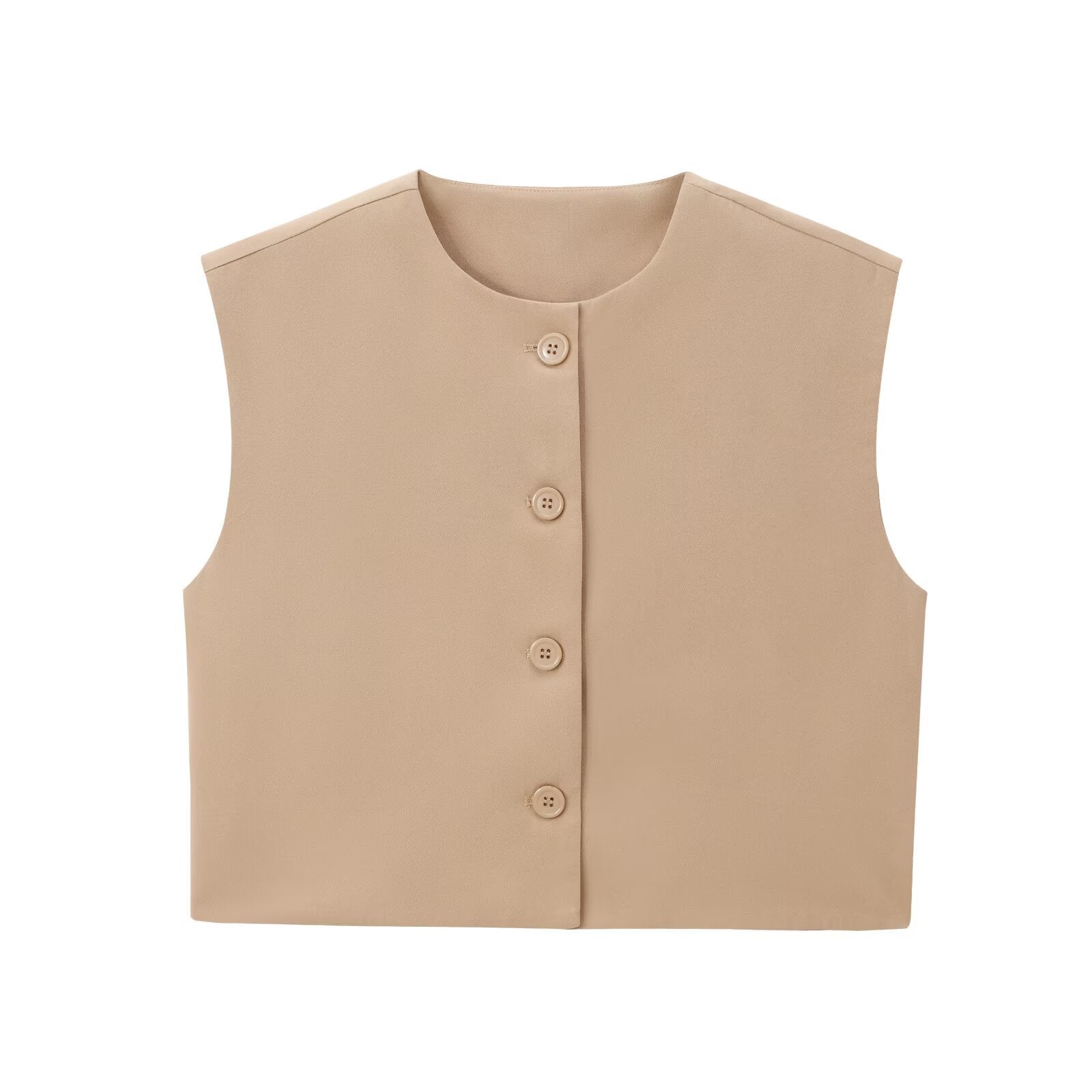 Fashion Solid Color Decorated Row Button Sleeveless Vest Top