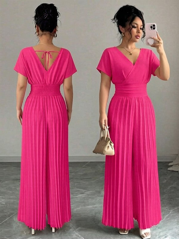 Solid-color Pleated Jumpsuit Pants For Women