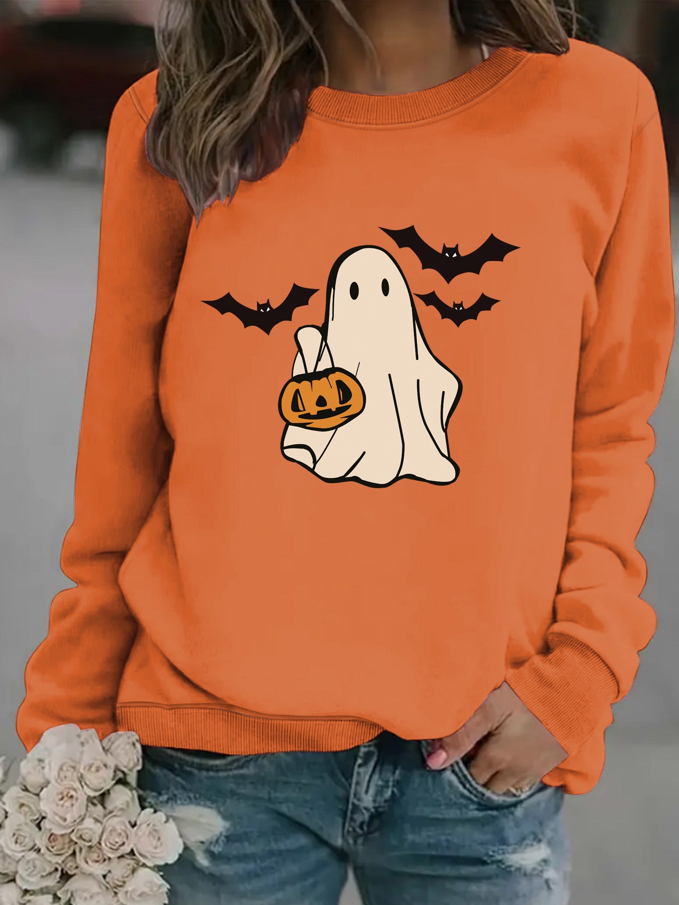 Spooky Cute Ghost Print Halloween Pullover Sweatshirt
