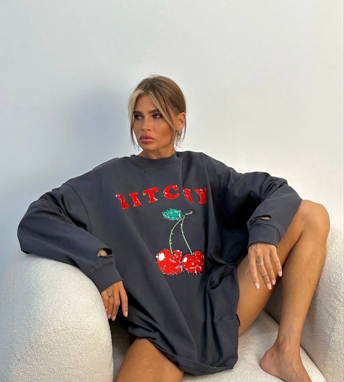 Cute Cherry Print Loose Casual Women's Sweatshirt