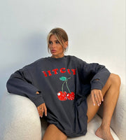 Cute Cherry Print Loose Casual Women's Sweatshirt