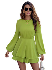 Solid Ribbed Long Sleeve Jumpsuit with Waistband