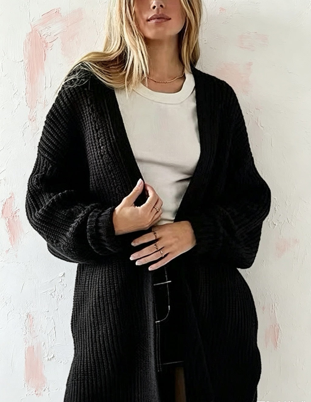Hollow-out Womens Loose-fitting Laid-back Style Coat Sweater