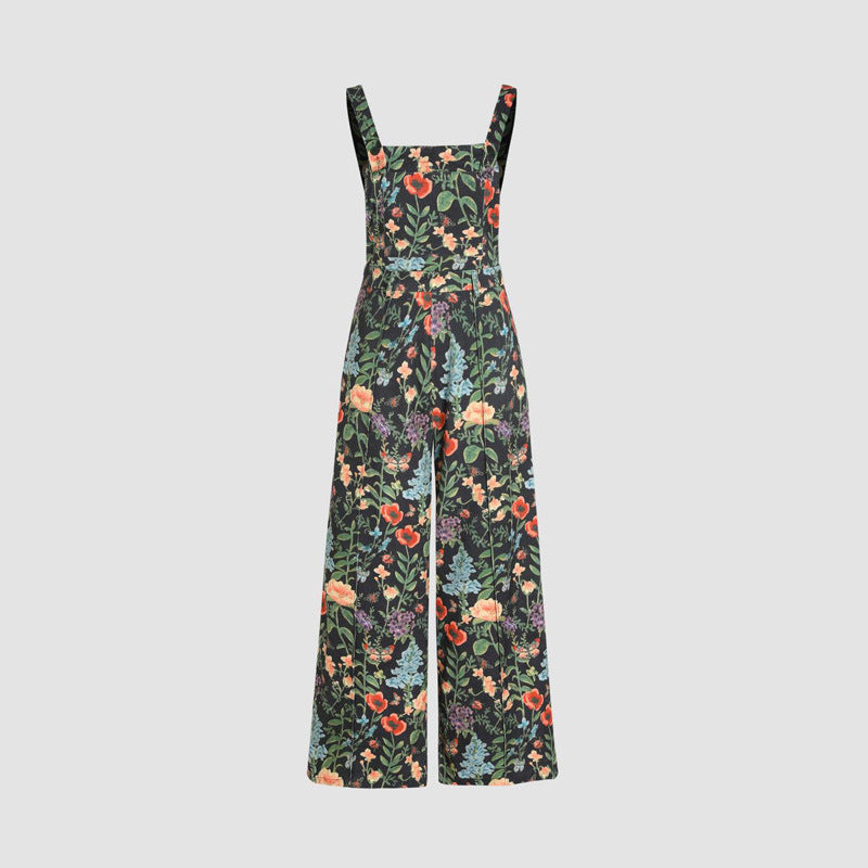Floral Print Button Wide Leg Jumpsuit