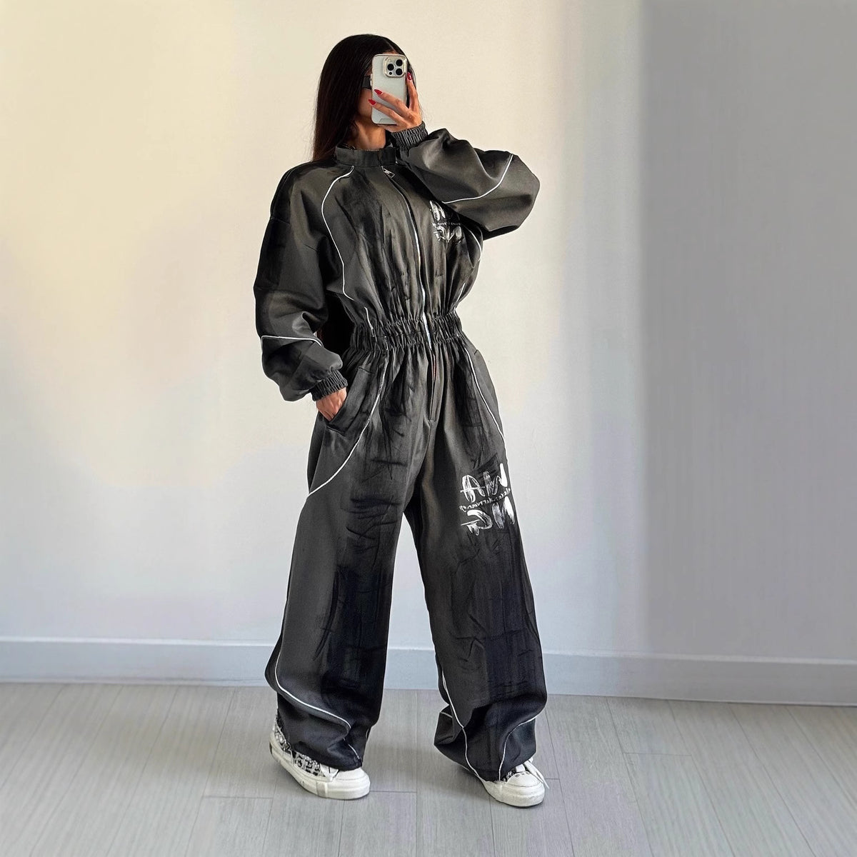 Women's Street Hip-hop Washed Graffiti Brushed Jumpsuit