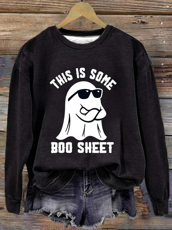 Women's Festive Pumpkin Print Crewneck Sweatshirt