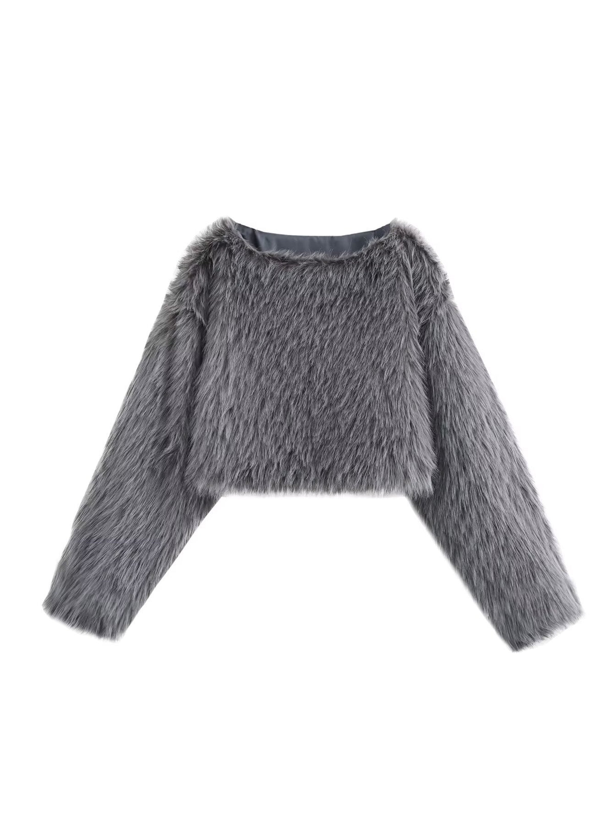Loose Minimalist Short Cardigan with a Crew Neck and Long Sleeves