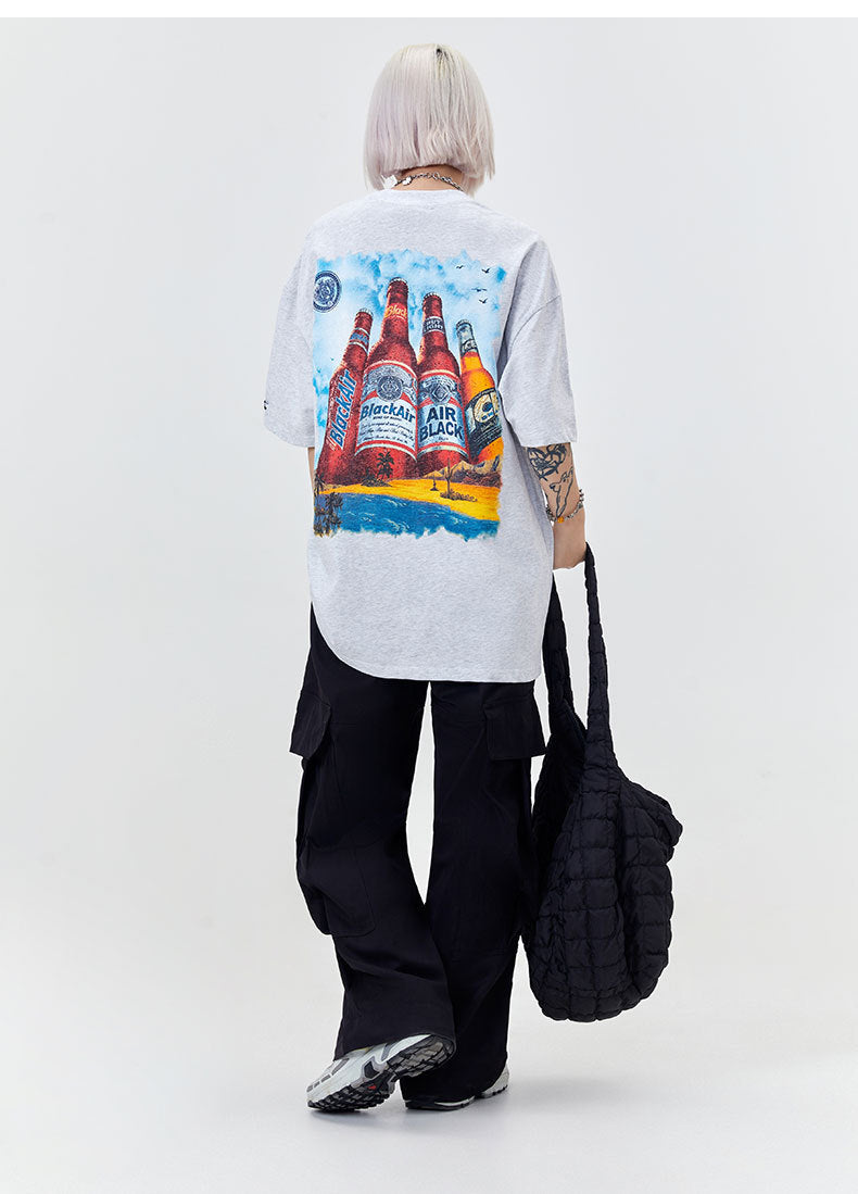 Men's Vintage Beer Print Streetwear Graphic Tee