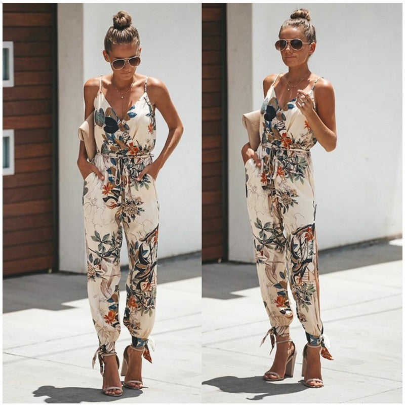 Floral Print Spaghetti Strap Romper & Jumpsuit