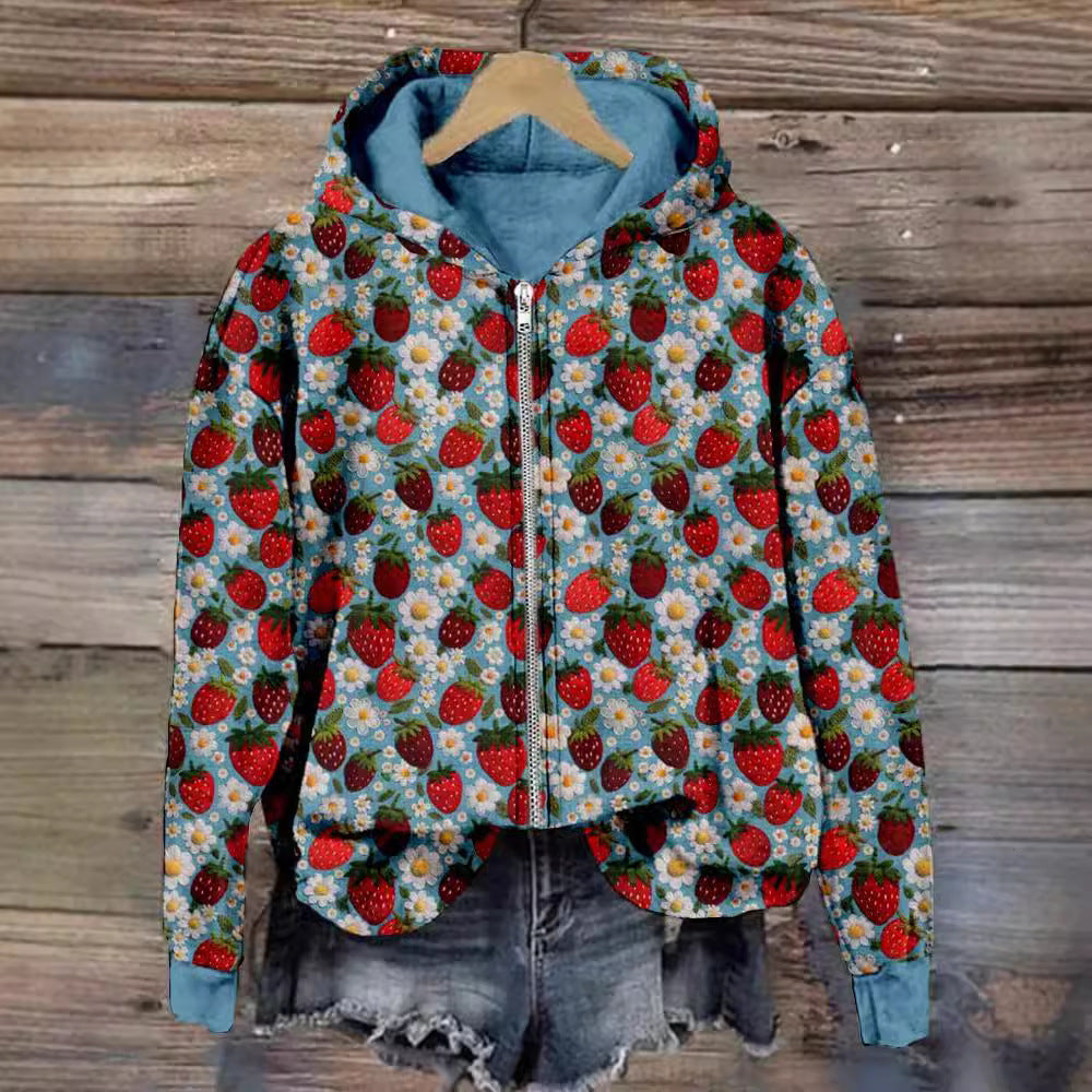 Digital Print Zipper Hooded Sweatshirt