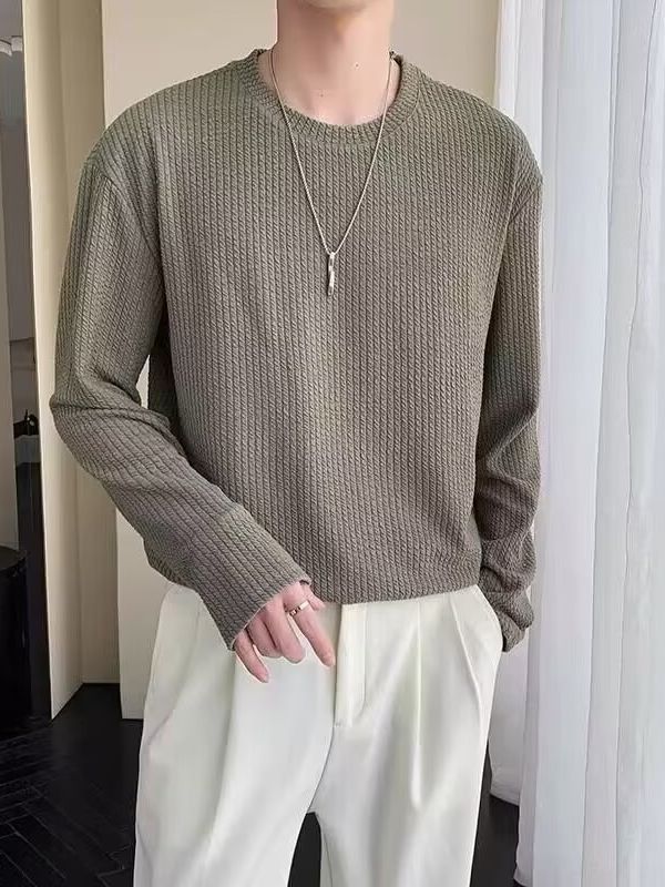 Lightly Mature-style Corn-pattern Relaxed-fit Long-sleeve Sweater