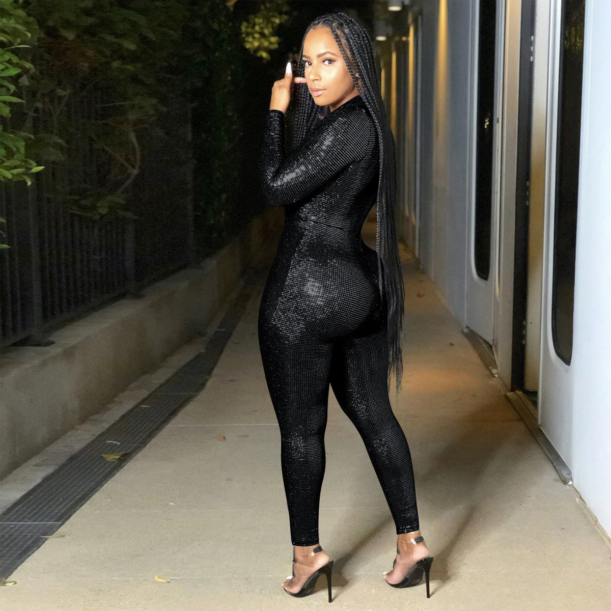Women's Deep V-Neck Metallic Jumpsuit