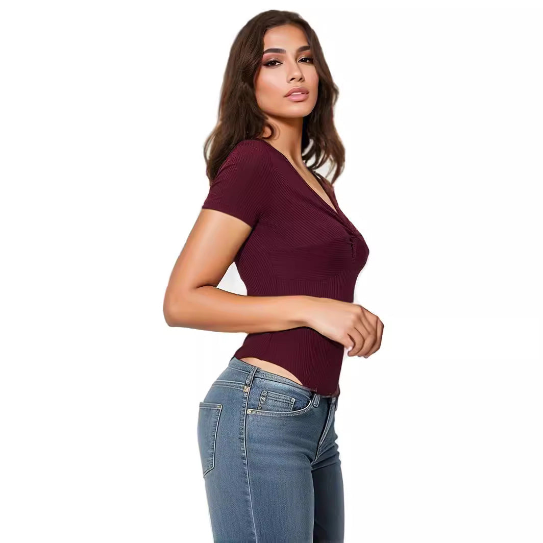 Sexy Slim-Fit Knotted Short-Sleeve Jumpsuit