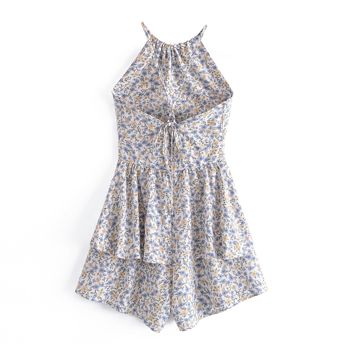 Chic Backless Printed One-Piece Romper with Lace-Up Detail