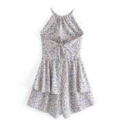 Chic Backless Printed One-Piece Romper with Lace-Up Detail