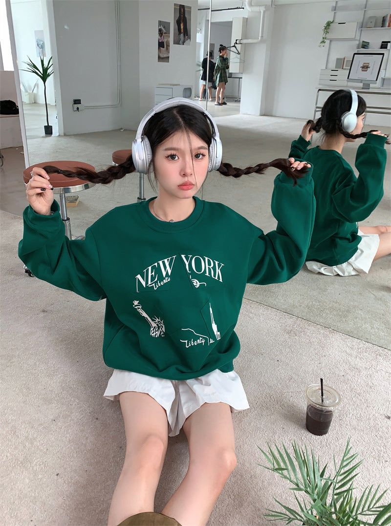 Printed Sweater Early Autumn New Retro Loose All-matching Slimming Top Women's Fashion