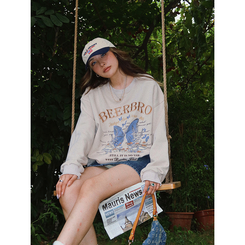 Retro Butterfly Embroidered Pullover Sweater
