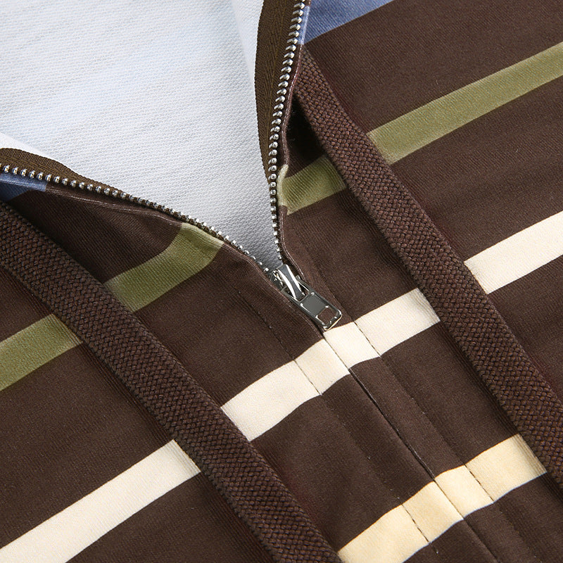 Chic Striped Loose Hooded Sweater for Women