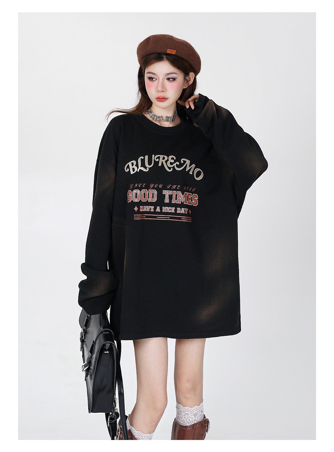 Gold Print Dark Wash Crew Neck Sweatshirt