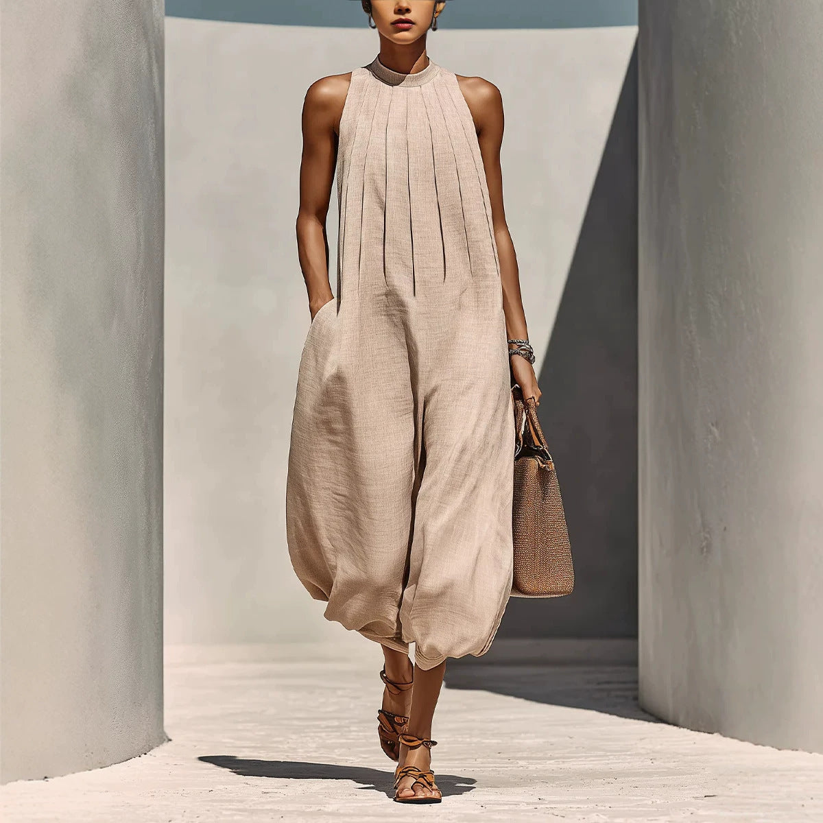 Chic Linen-Blend Sleeveless Vacation Jumpsuit