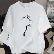 Cute Side‑Profile Cat Graphic Tee – Loose Fit Women’s Short‑Sleeve Shirt