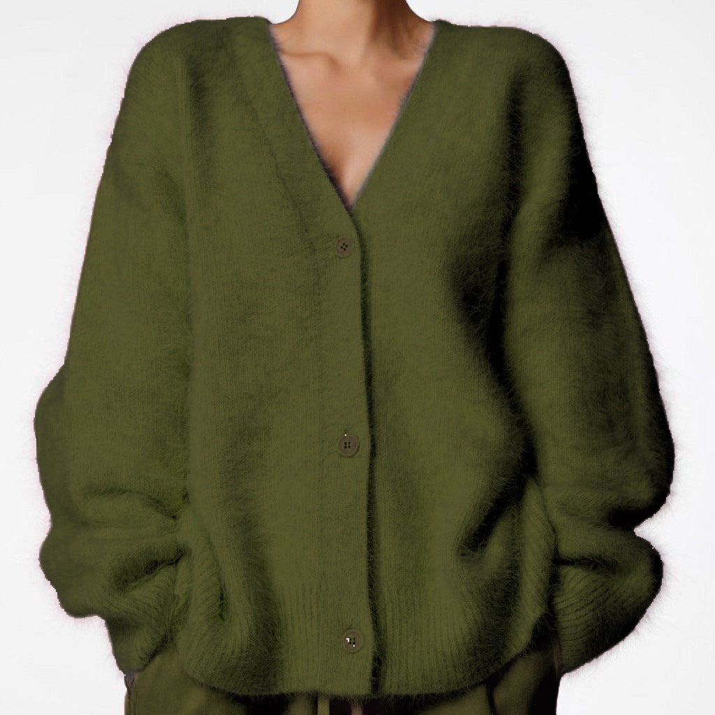 Cross-border Hot Sale Spring And Autumn Imitation Marten Cardigan Women Idle Style Loose Sweater Coat Soft Long-sleeved Sweater Women