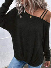 Off-the-Shoulder Lace-Up Slim Fit Sweatshirt