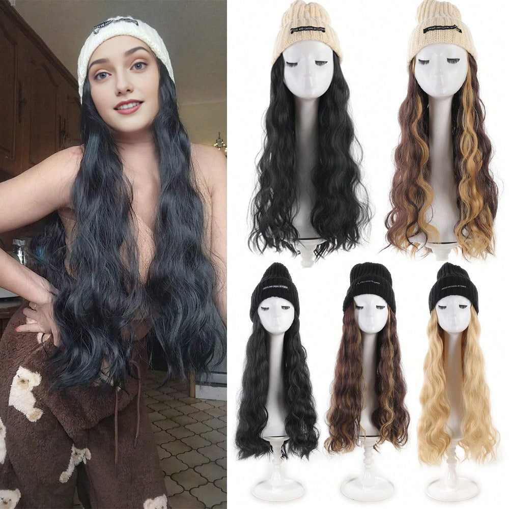 Long Curly Hair Female Hat Wig Big Wave Style