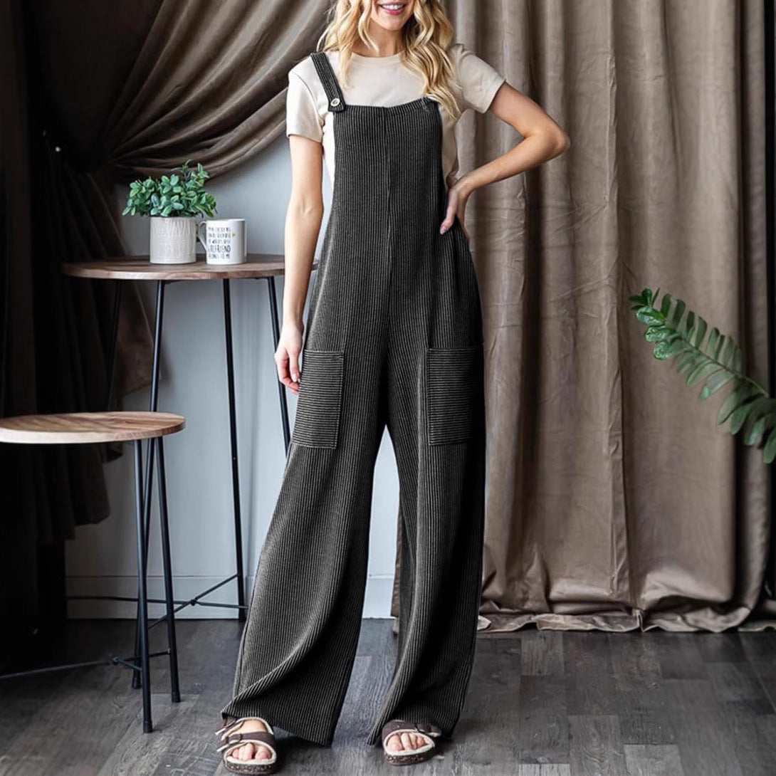 Women's Adjustable Buckle Pocket Overalls Casual Pants