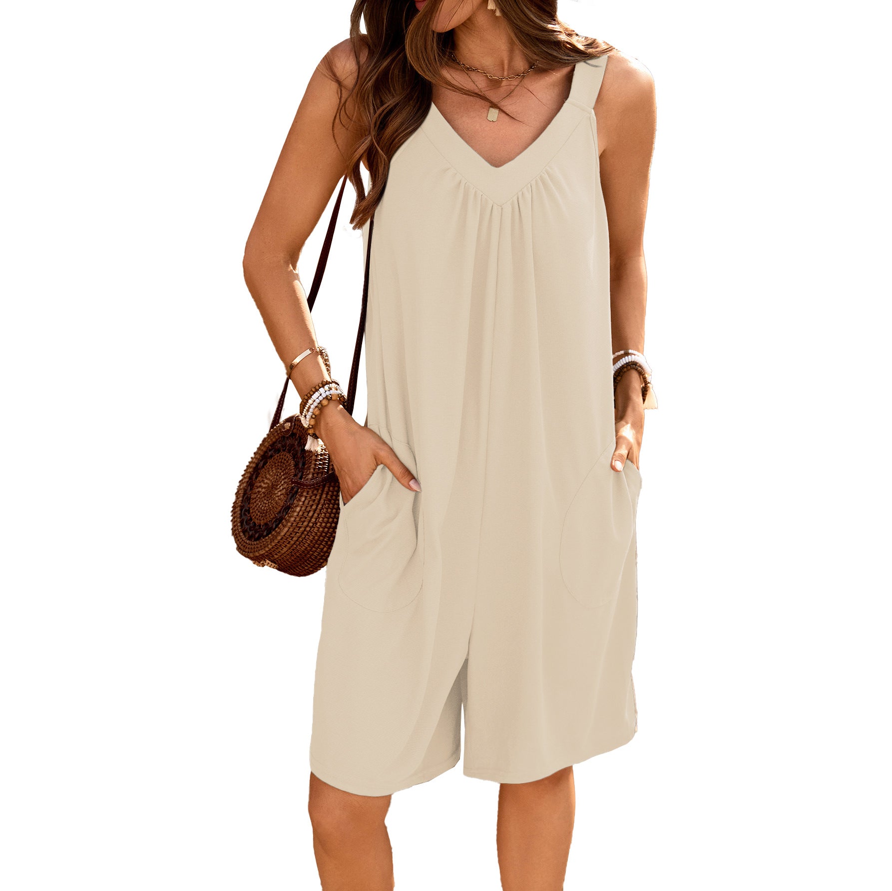 Chic V-Neck Sleeveless Wide-Leg Jumpsuit with Pockets