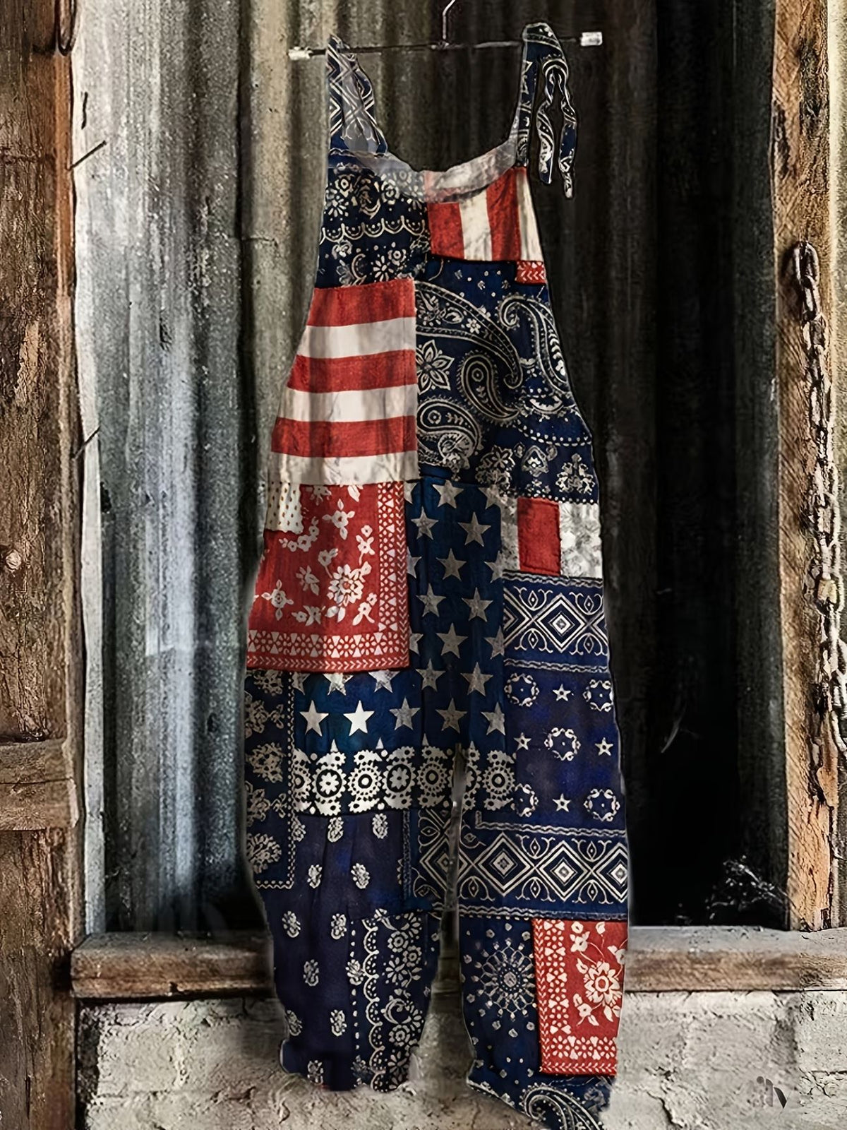 Women's Printed Button Casual Suspender Trousers