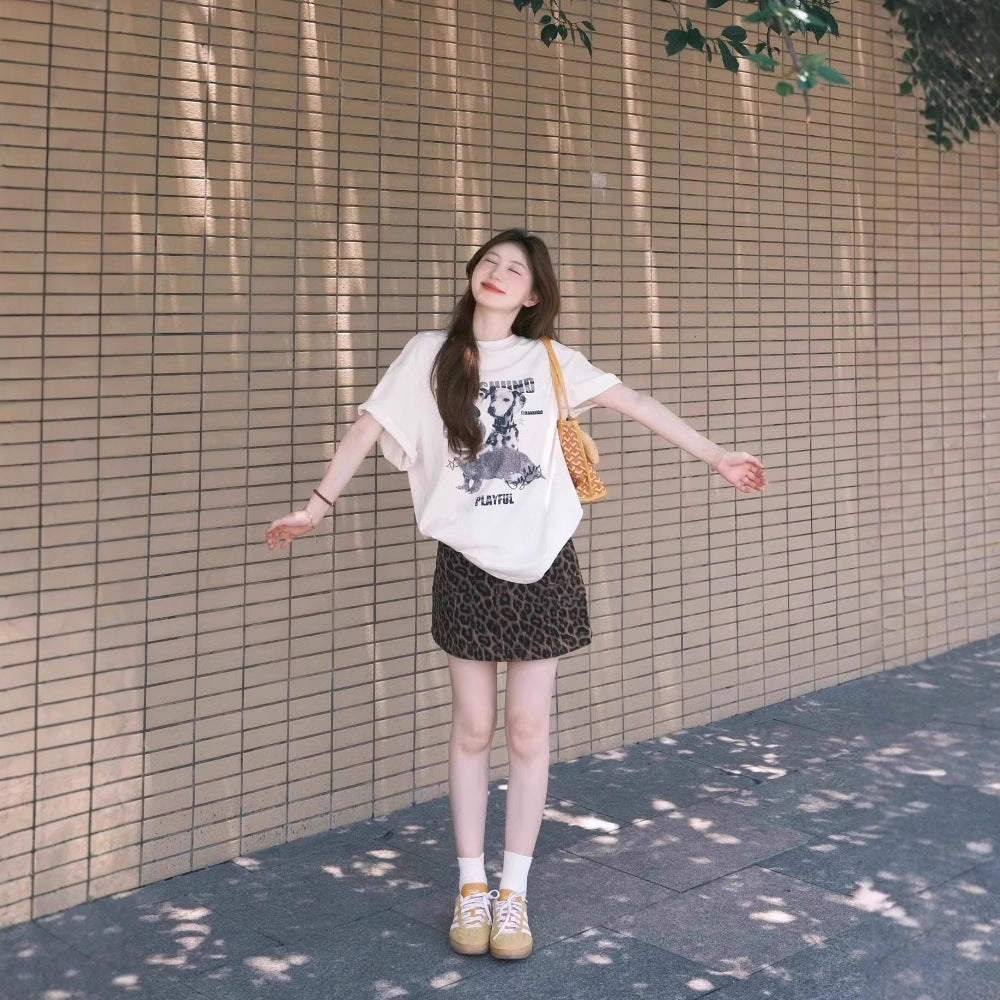 Rhapsody Oversized T-Shirt with Puppy Print – Cozy, Relaxed Fit