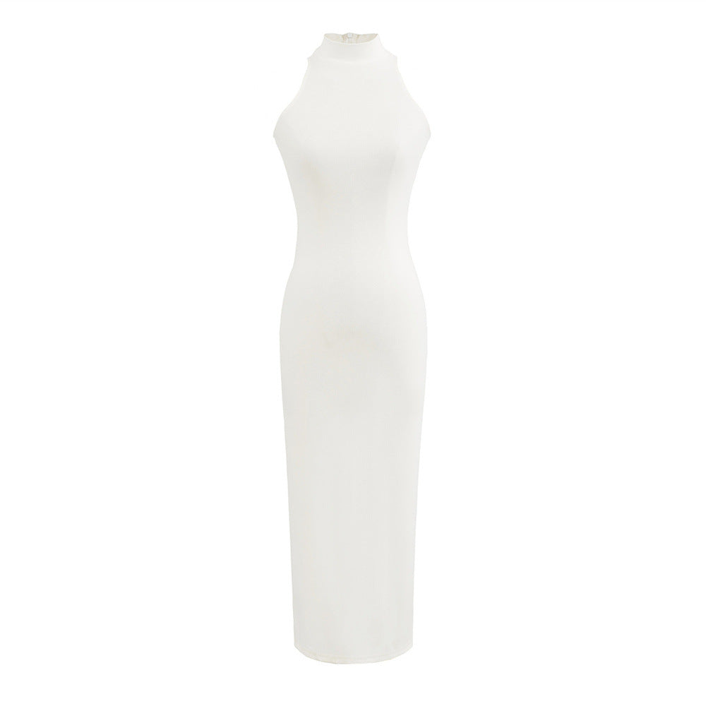 Womens Slit Sleeveless Turtleneck Casual Dress
