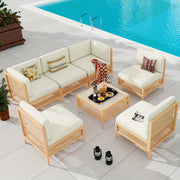 [Outdoor Sectional Sofa] 7pcs Outdoor Patio Furniture Sectional Sofa With White Cushions - -Weather Rattan Wicker -Shape/Modular Conversation Set Suitable For Garden, Pool, Backyard - & Comfortable Outdoor Seating