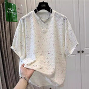 Colorful Ink‑Splatter Polka Dot Short‑Sleeve Top for Women