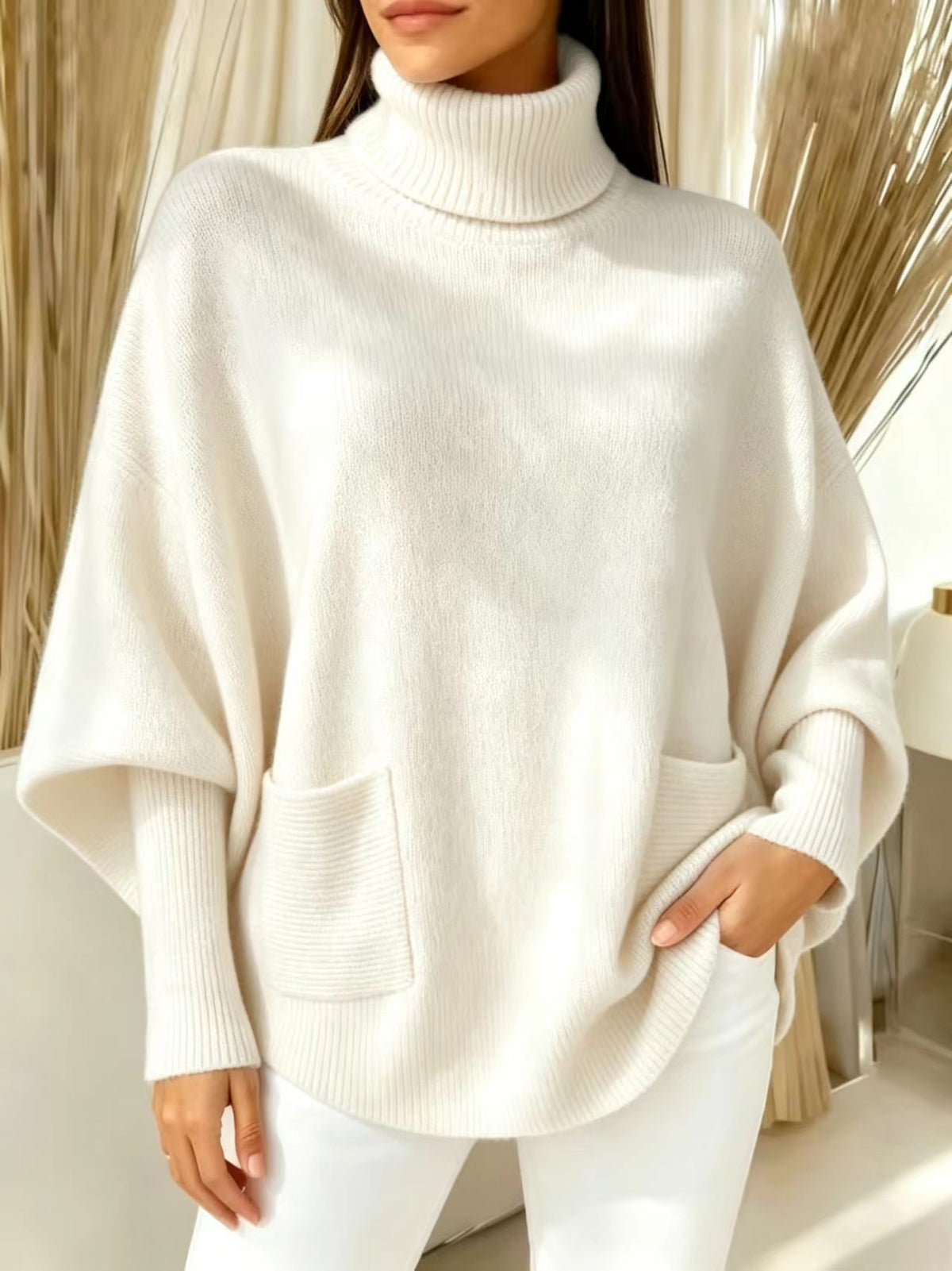 Fashionable Solid-color Long-sleeve Turtleneck Sweater for Women