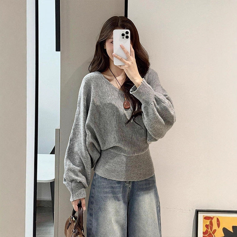 Lazy Style V-neck Batwing Sleeve Knitwear Women's Autumn and Winter