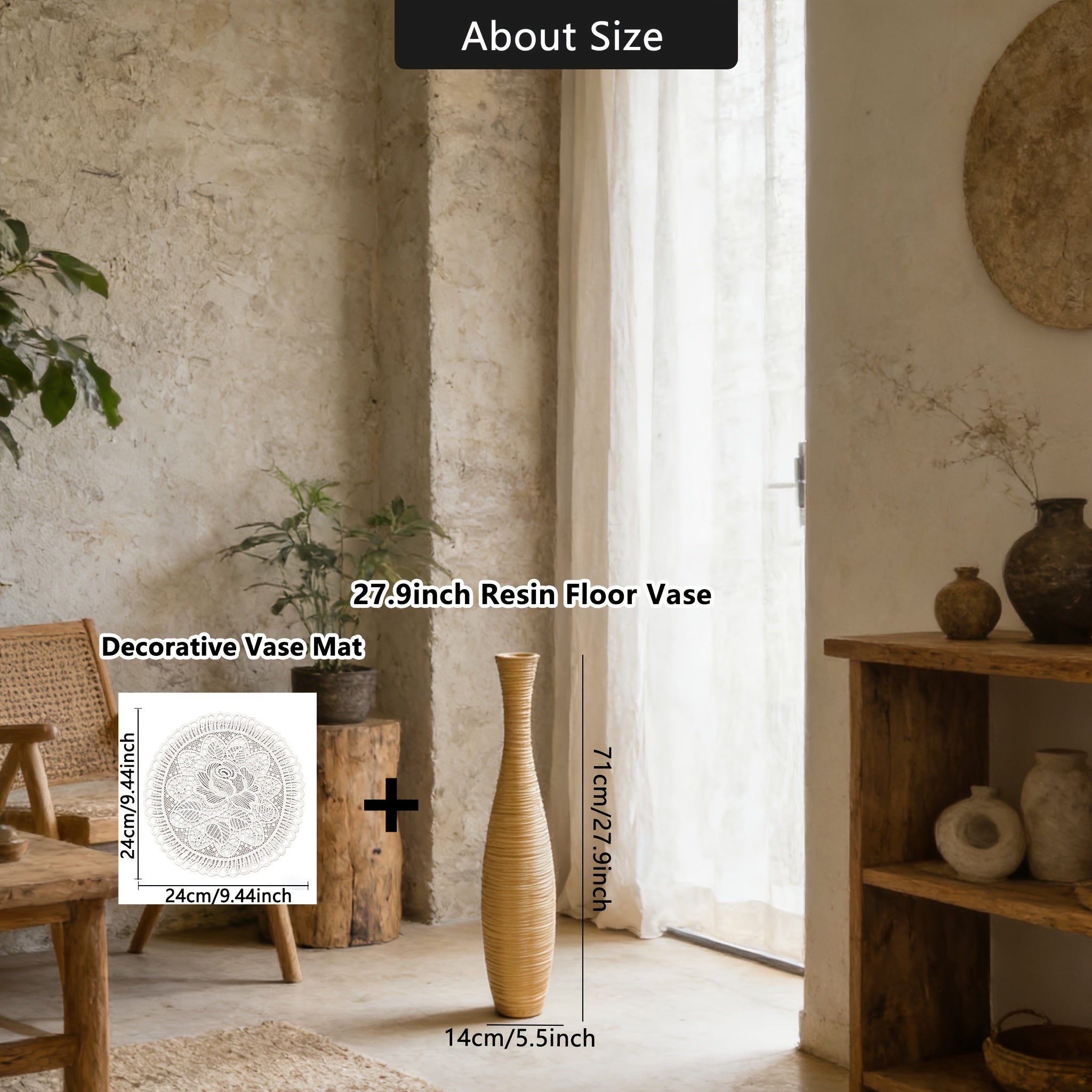 Extra large cylindrical resin floor vase with striped pattern