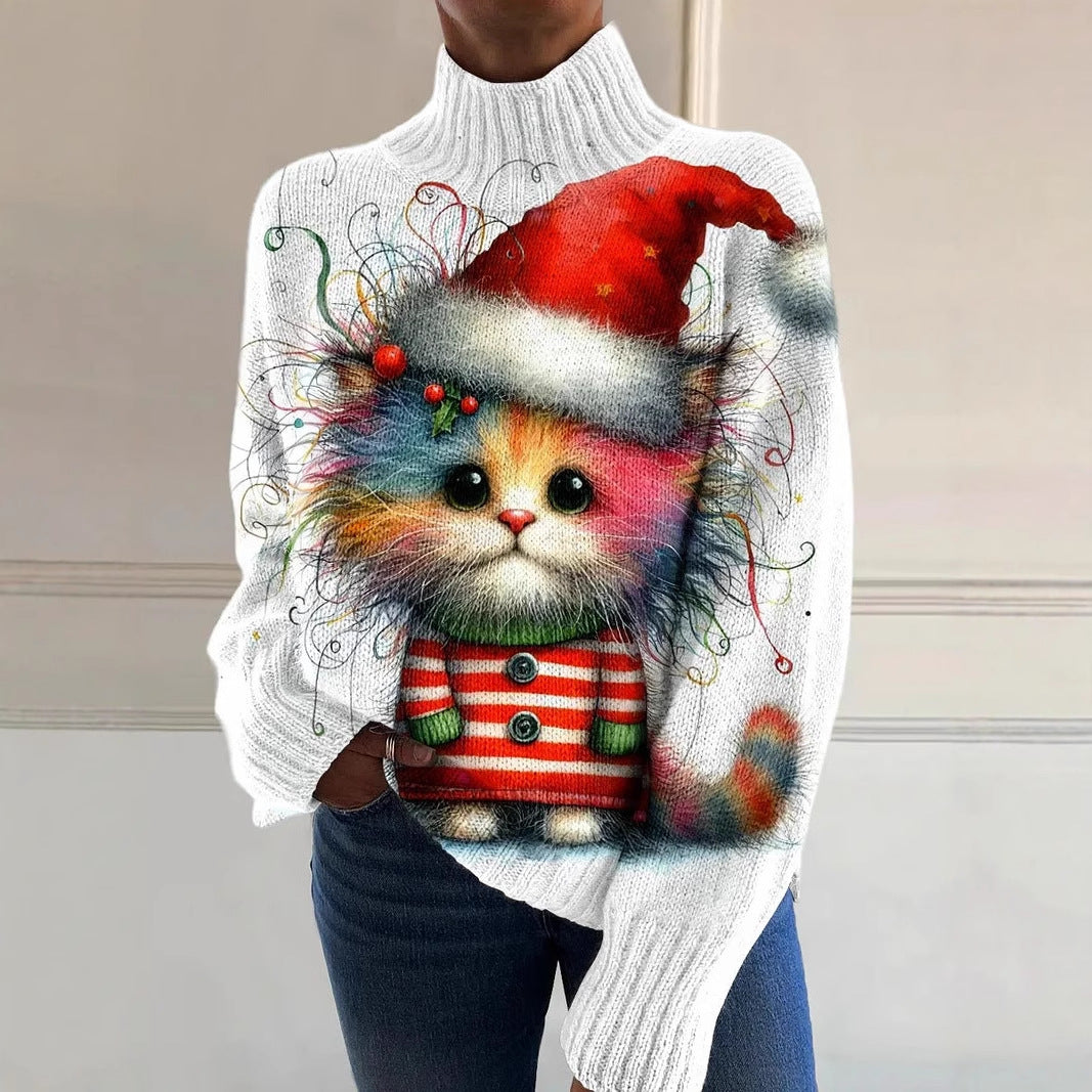 Christmas Women's Printed Wear Turtleneck Sweater