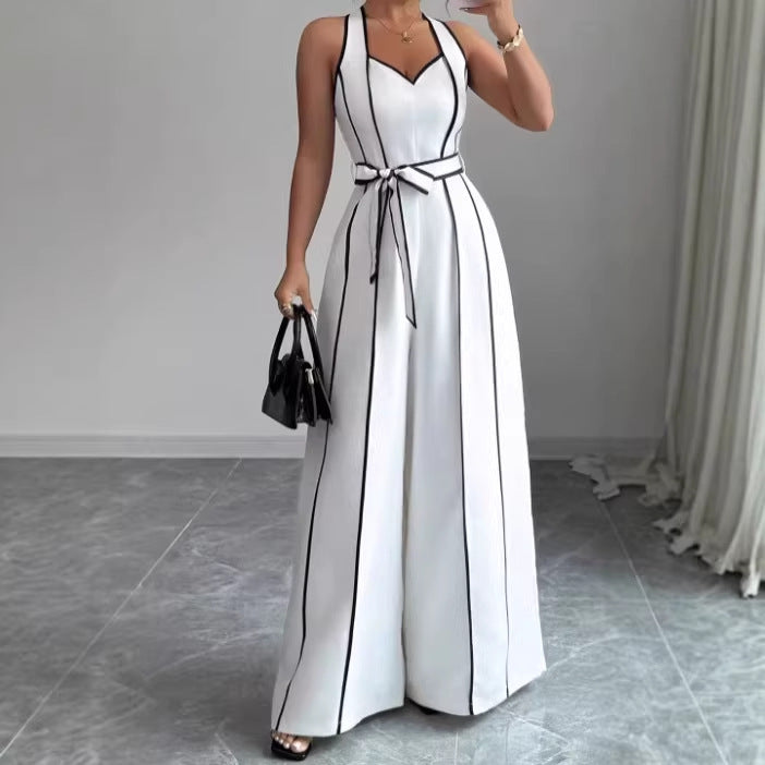 Chic Black & White Striped Wide-Leg Jumpsuit