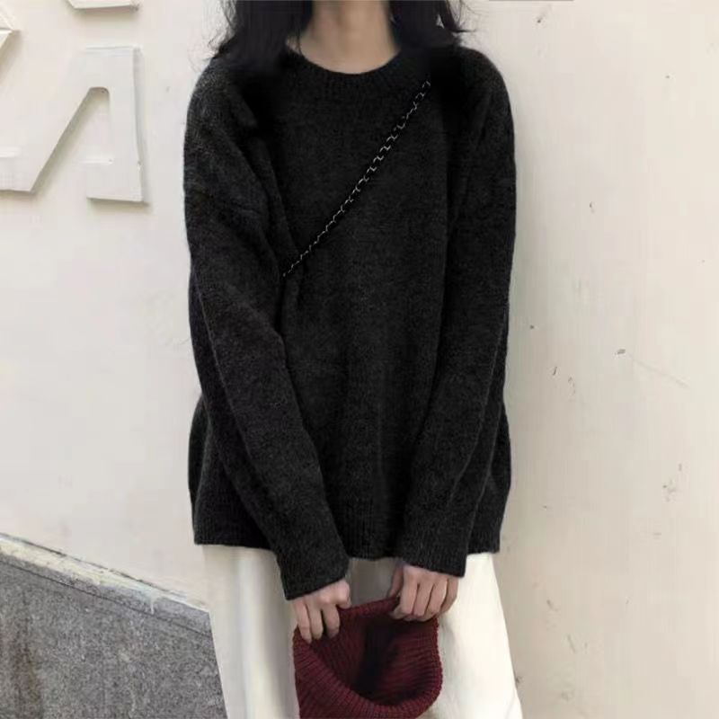 Solid-color Knitted Pullover Sweater for Women Korean Style Autumn Winter