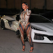Snake-Print Sexy Bodycon Jumpsuit & Pants Set