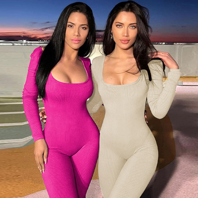 Backless Lace-Up Slim Fit Long Sleeve Jumpsuit