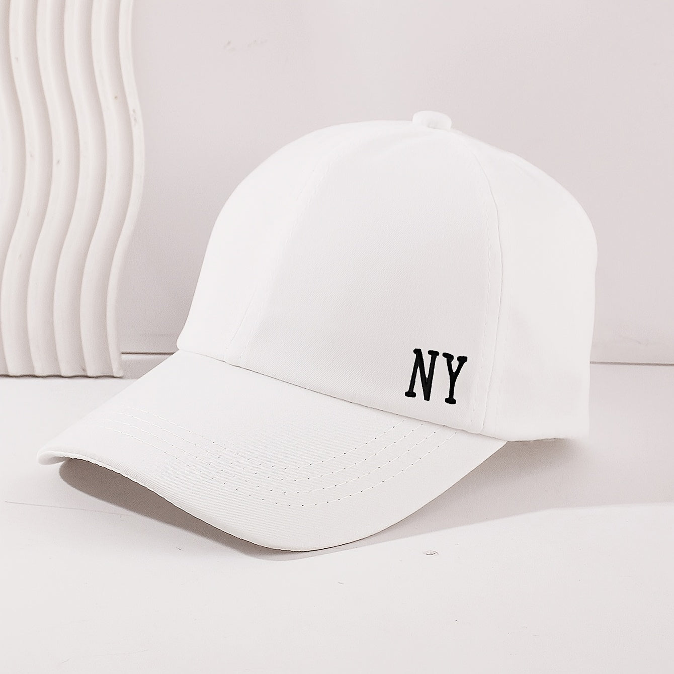 Fashion Baseball Cap with Embroidered Design, Lightweight Woven, Flat Embroidery, Black, White and Beige