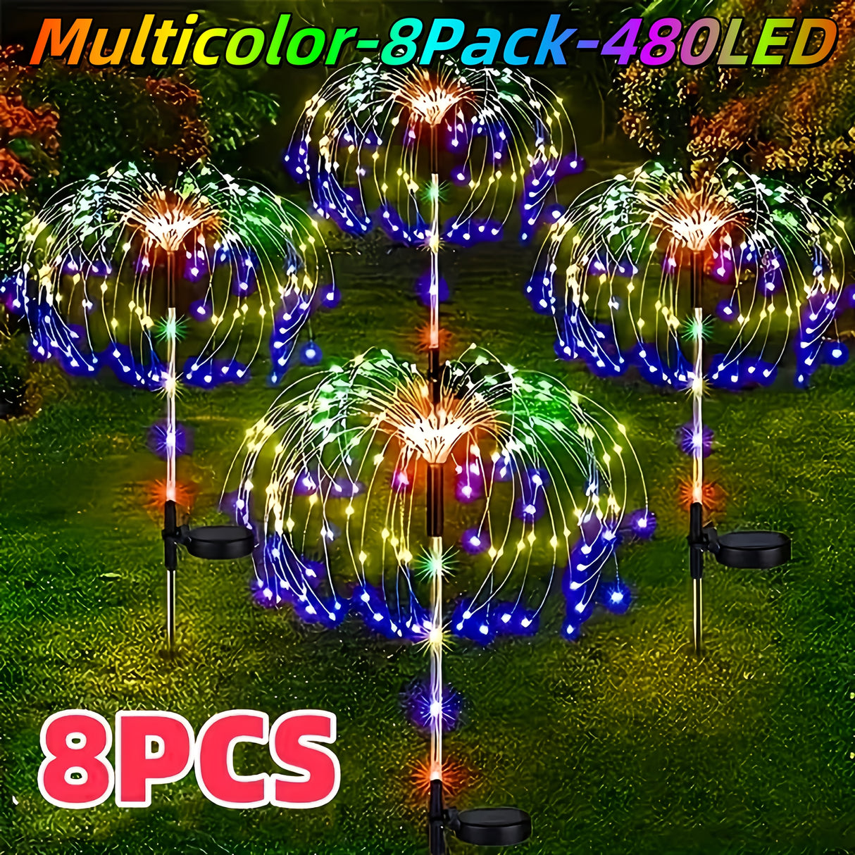 8-piece Set -1 Outdoor Solar Powered Fireworks Light, Christmas Decoration, IP65 Waterproof With 8 Lighting Modes. Christmas Decoration Is Used For DIY Decoration Of Gardens, Courtyards, Parties, C...