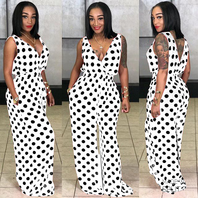 Womens Casual Polka-Dot Multi-Color Comfortable All-Match Jumpsuit