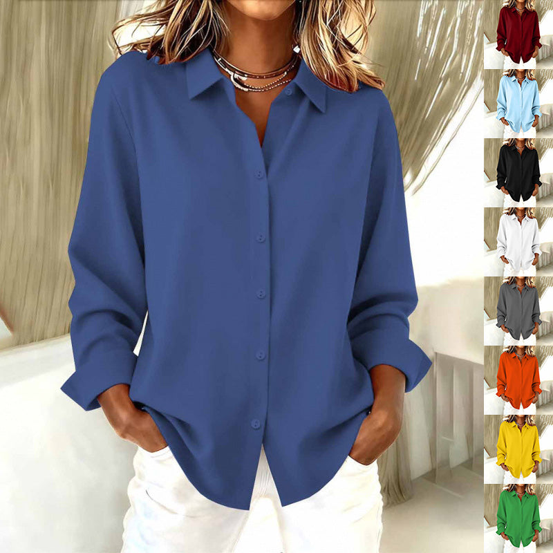 Women's Casual Long Sleeve Blouse - Multi-color Loose Fit Top For Daily Shirt