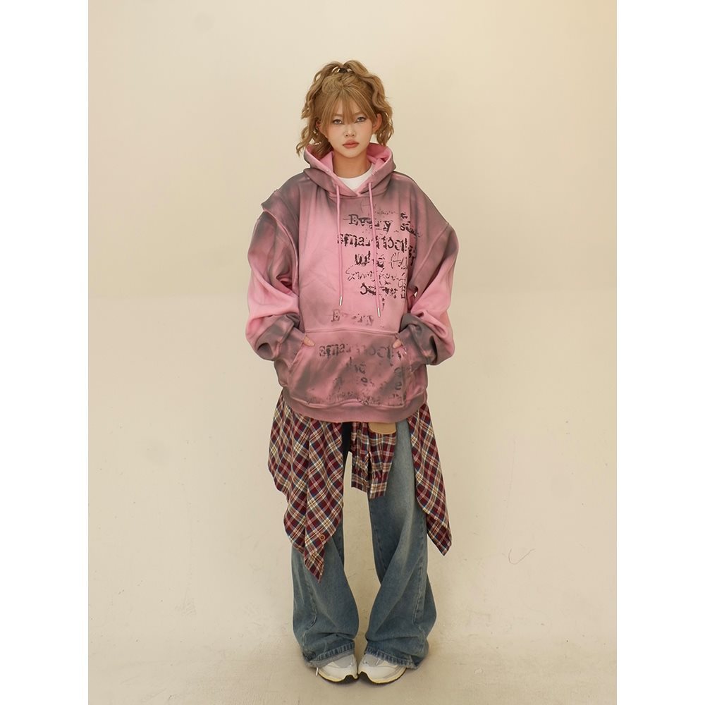 Women's Layered Hooded Chenille Sweater Loose Pullover