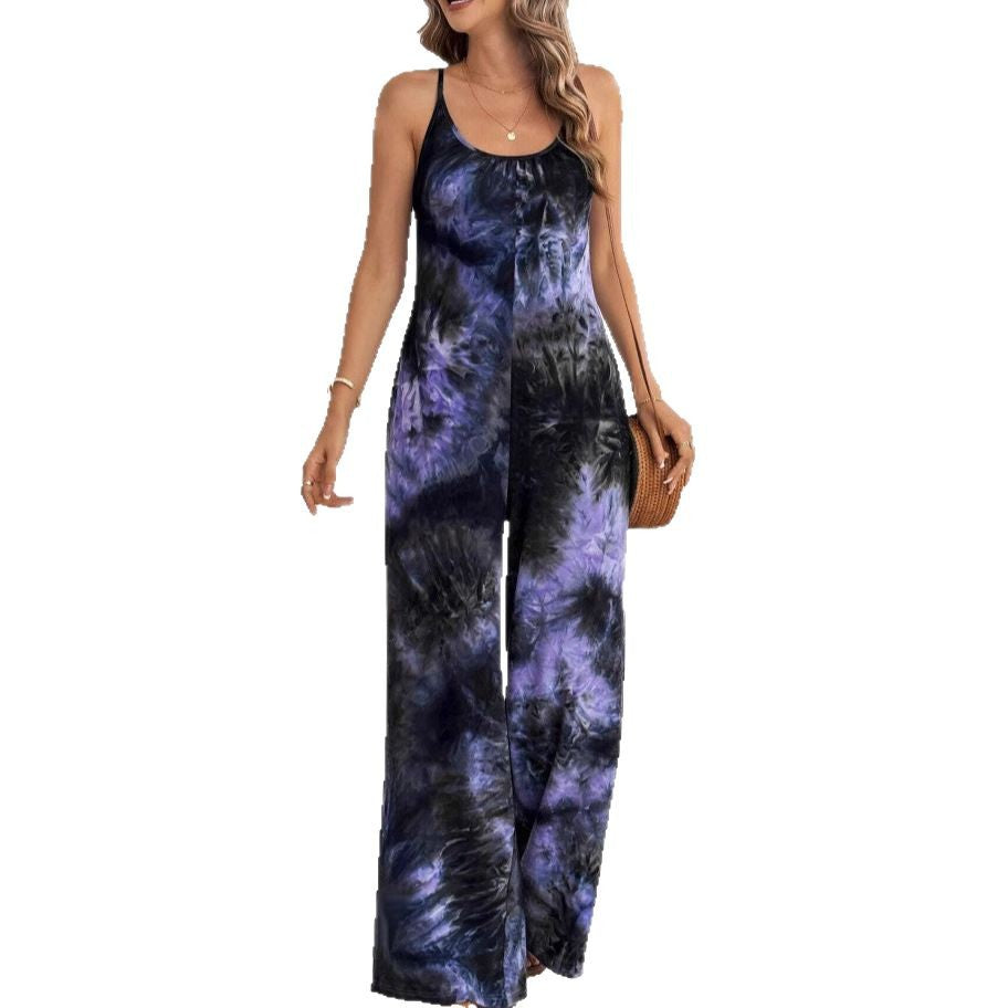 Chic Sleeveless Printed Contrast Strap Jumpsuit